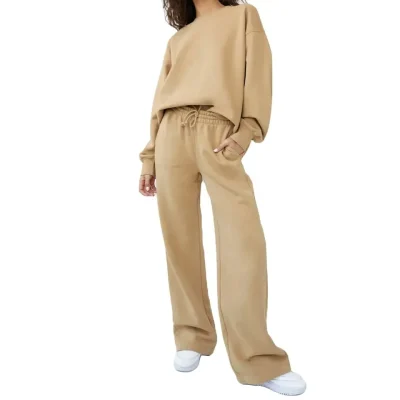 Women's Custom Print Logo French Terry Jogger Pants Loose Oversize Straight Leg with Mid Waist Baggy Wide Leg Sweatpants