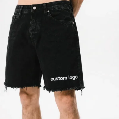 Custom Logo Cargo Shorts for Men Vintage Jean Denim Casual Summer Beach Mid Washed Shorts Men's Printed Shorts
