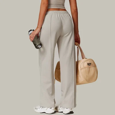 Wholesale High Waist Women's Breathable Pants Trousers Custom Logo Casual Sports Fitness Yoga Wide Leg Straight Sweat Pants