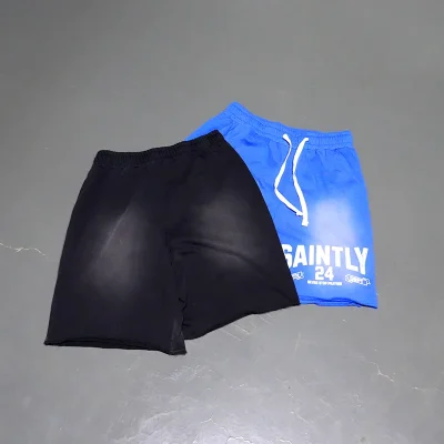 Wholesale French Terry Shorts Custom Cotton Screen Print Graphic Acid Wash Sun Fade Drawstring Sweat Shorts