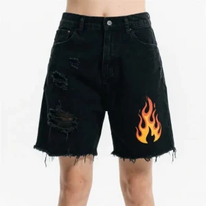 Custom Logo Cargo Shorts for Men Vintage Jean Denim Casual Summer Beach Mid Washed Shorts Men's Printed Shorts
