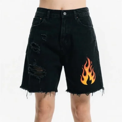 Custom Logo Cargo Shorts for Men Vintage Jean Denim Casual Summer Beach Mid Washed Shorts Men's Printed Shorts