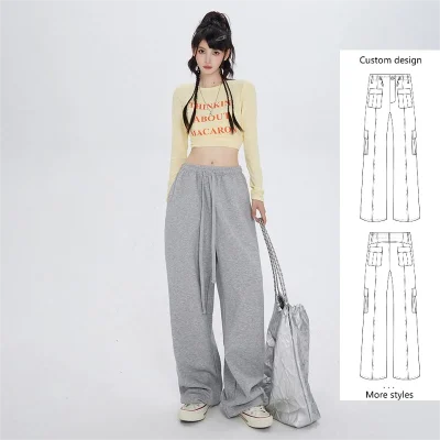 Women's High Waist Breathable Hip Hop Sports Pants-American Street Style Versatile Loose Wide Leg Casual Pants for Winter XL