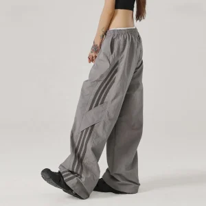 High Quality Wholesale Custom Logo 100% Nylon Unisex Activewear Quick Dry Parachute Striped Baggy Wide Leg Pants for Men Women