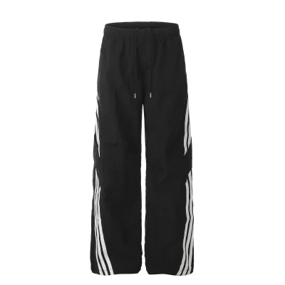 High Quality Wholesale Custom Logo 100% Nylon Unisex Activewear Quick Dry Parachute Striped Baggy Wide Leg Pants for Men Women