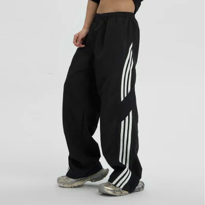 High Quality Wholesale Custom Logo 100% Nylon Unisex Activewear Quick Dry Parachute Striped Baggy Wide Leg Pants for Men Women
