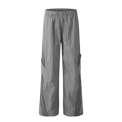 High Quality Wholesale Custom Logo 100% Nylon Unisex Activewear Quick Dry Parachute Striped Baggy Wide Leg Pants for Men Women