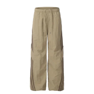 High Quality Wholesale Custom Logo 100% Nylon Unisex Activewear Quick Dry Parachute Striped Baggy Wide Leg Pants for Men Women